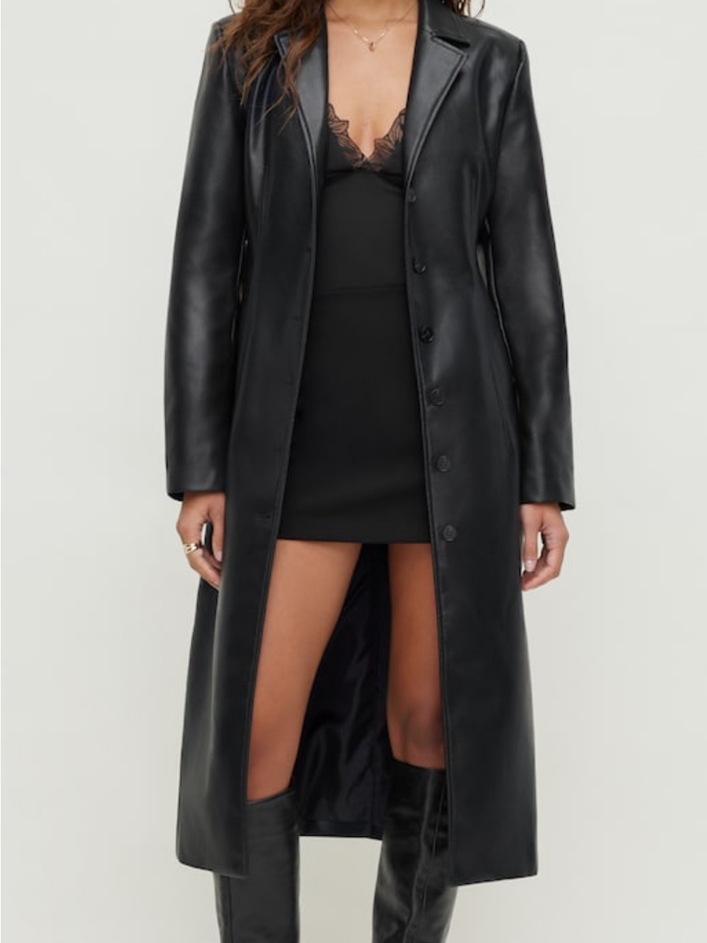 Dynamite Black Long Faux Leather Trench Coat